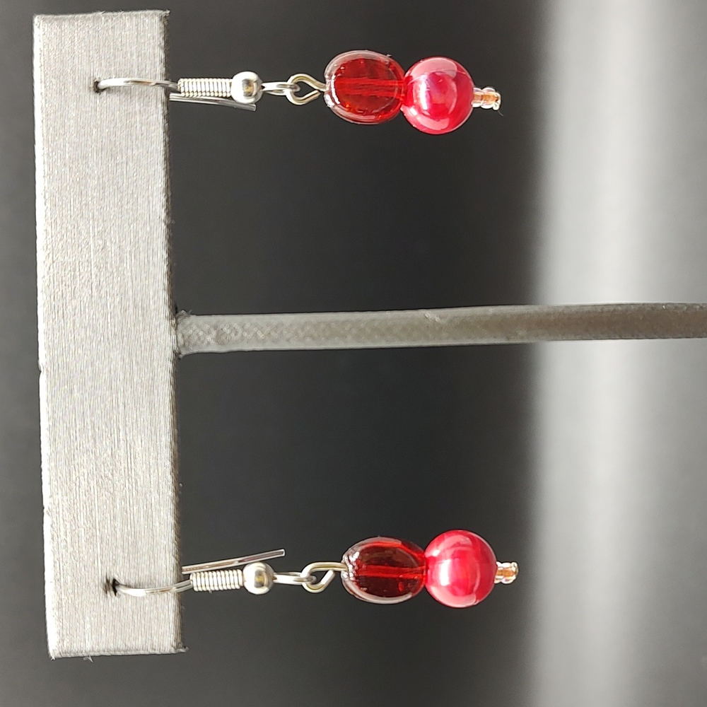 Red beaded dangle earrings